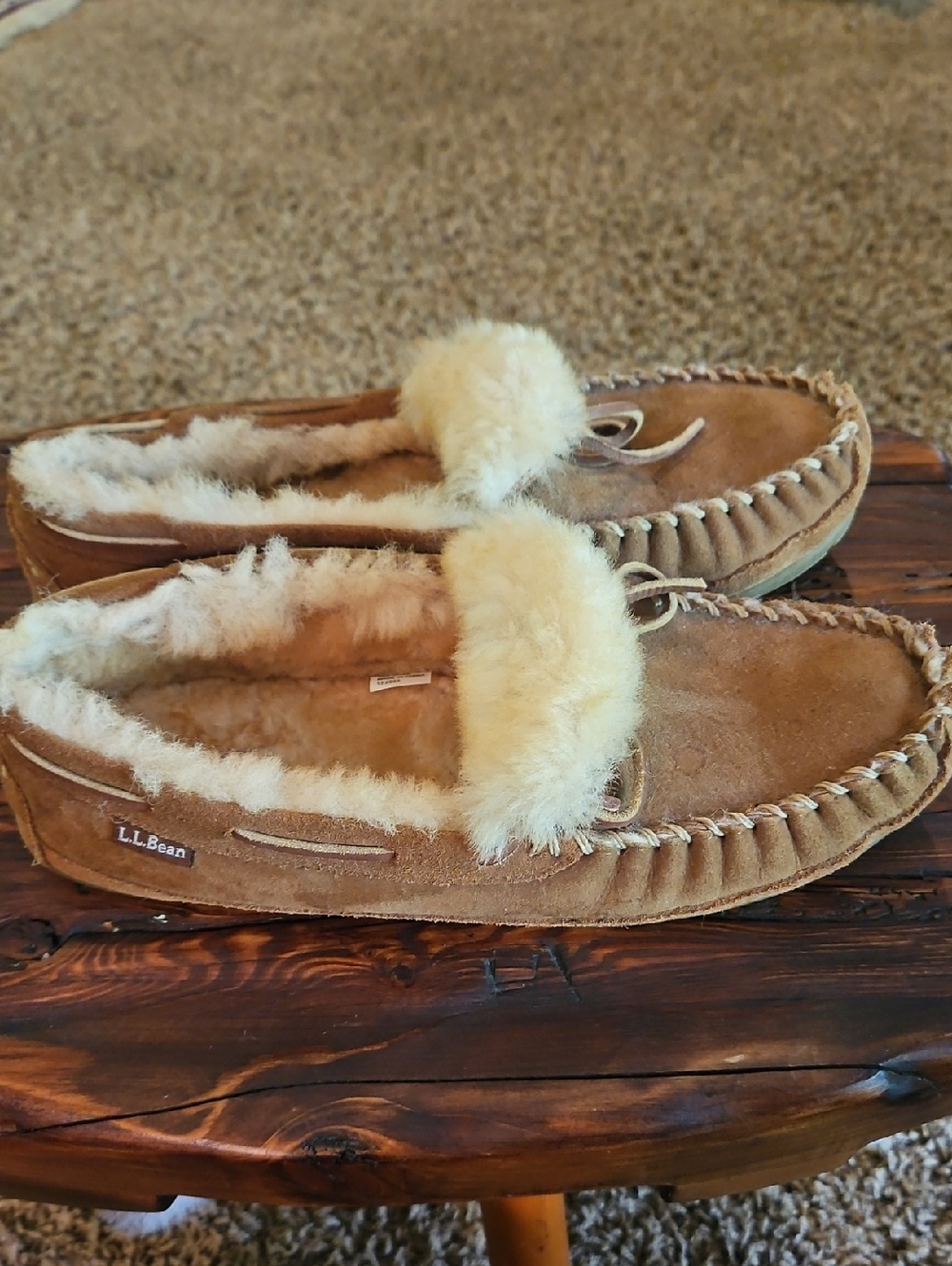 L.L. Bean Men's Wicked Good Chestnut Brown Suede Shearling Moccasin Sz 11 Medium